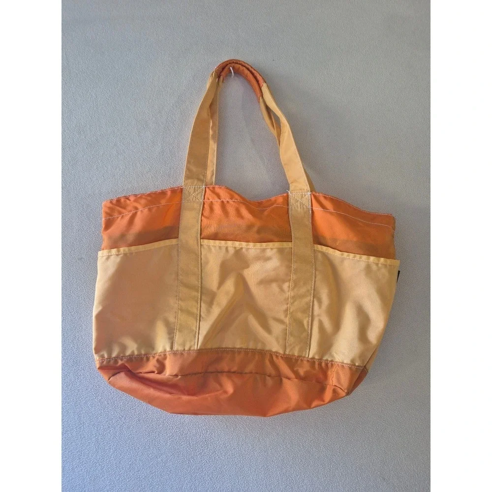 LL Bean Everyday Lightweight Tote Bag Orange Yellow Colorblock Zip Top CNLP1117
